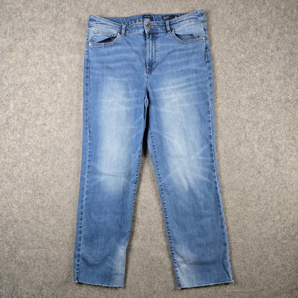 J. Jill High-Rise Straight Leg Jeans Womens 12 Blue Denim Raw Hem Stretch